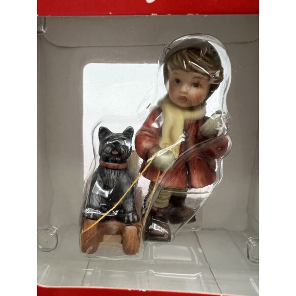 Berta Hummel Sleigh Ride Christmas Ornament Child with Dog and Gifts New in Box - Picture 2 of 5